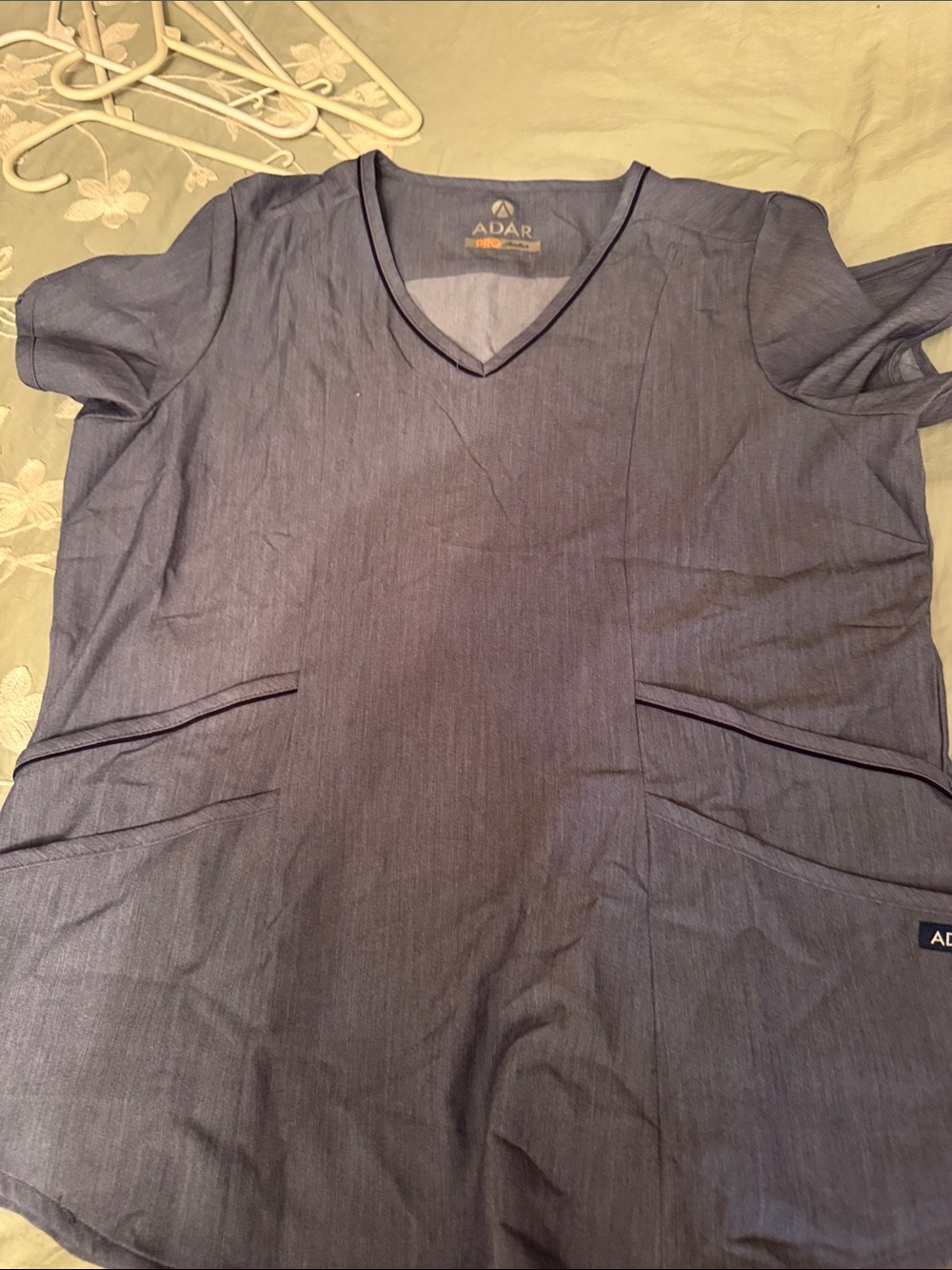 Adar  women’s  V-Neck Short Sleeve scrub Top in heathered navy
